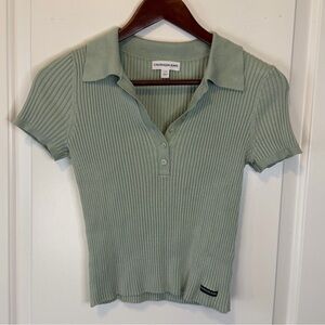 Calvin Klein Y2K green short sleeve ribbed collared baby tee women’s size small